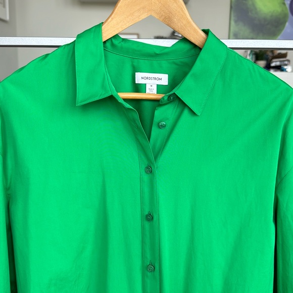 Oversize Green Cotton Poplin Button-Up Shirt - Picture 2 of 4